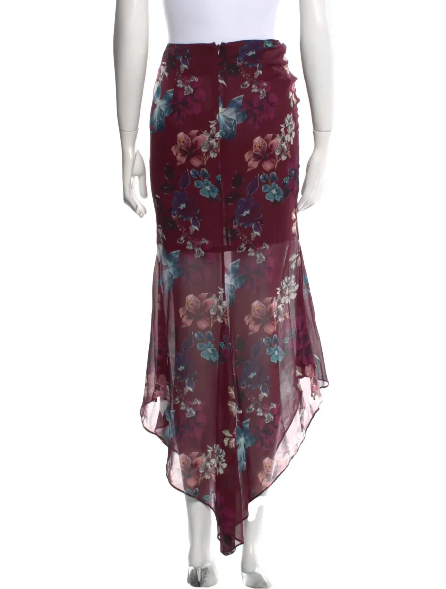 Nicholas Burgundy Floral Ruched Silk Asymmetric Skirt - Imagen 7