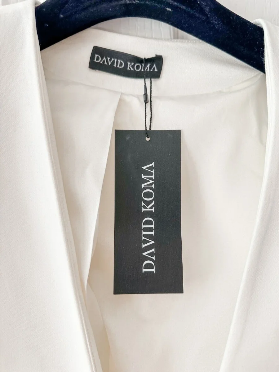DAVID KOMA Silver Sequin Panel Side Detail White Blazer Jacket - Imagen 9