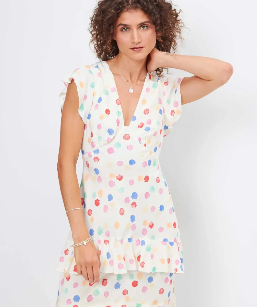 Rixo Meena Shell Print Colourful Tiered Midi Dress - Imagen 3
