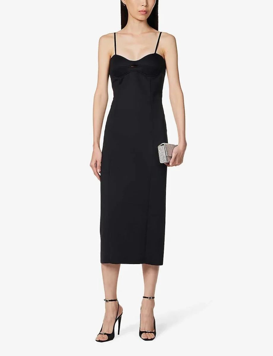MOTHER OF ALL Sweetheart Neck Black Cut Out Bodycon Stretch Midi Dress - Imagen 3
