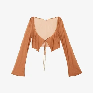 MIRROR PALAIS Caramel Brown Sheer Silk Tie Corset Cover Top