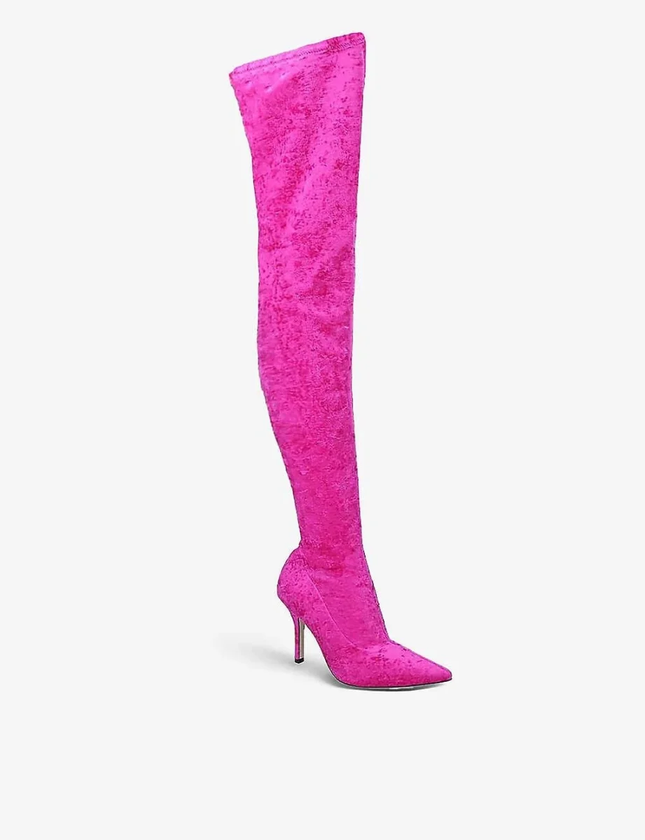 PARIS TEXAS Hot Fuchsia Pink Mama Velvet Knee High Boots - Imagen 5
