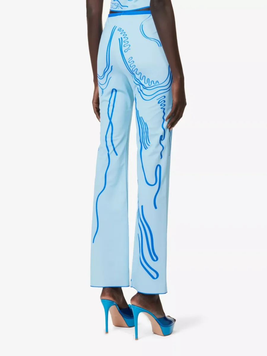 DI PETSA Venus Graphic Print Stretch Blue Shell Trousers - Imagen 6