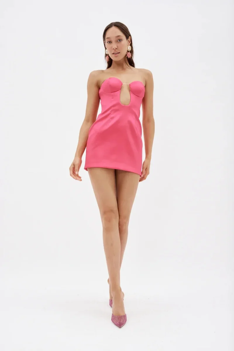 MAGDA BUTRYM Hot Bright Pink Bustier Cut Out Mini Dress - Imagen 8