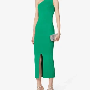 MOTHER OF ALL Federica One Shoulder Stretch Woven Midi Slit Hem Dress