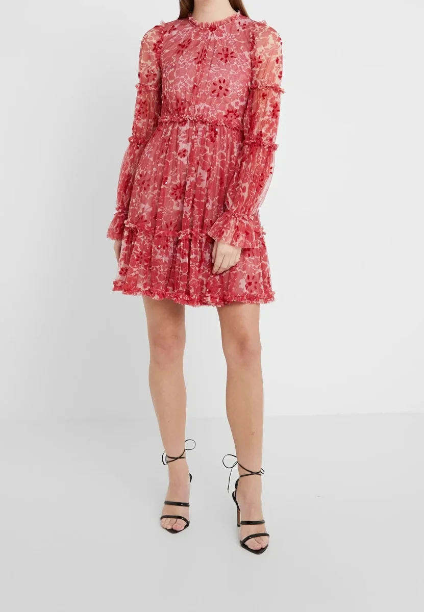 Needle & Thread Red Anya Cherry Flora Long Sleeve Dress - Imagen 6