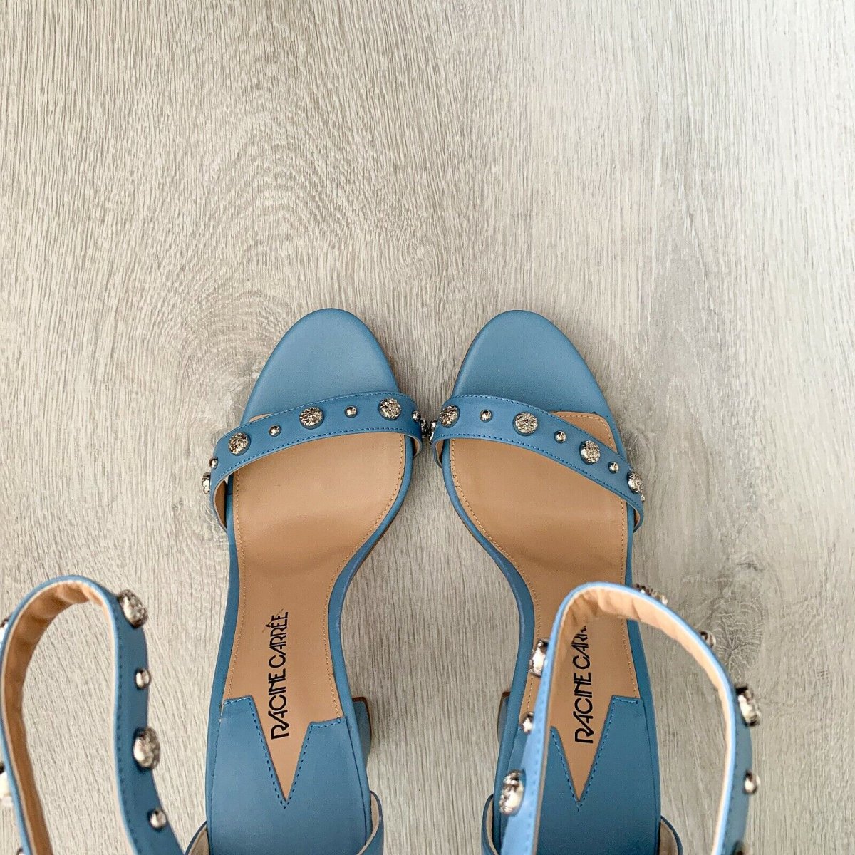 RACINE CARRÉE Studded Azure Blue Sandal Block High Heels - Imagen 7