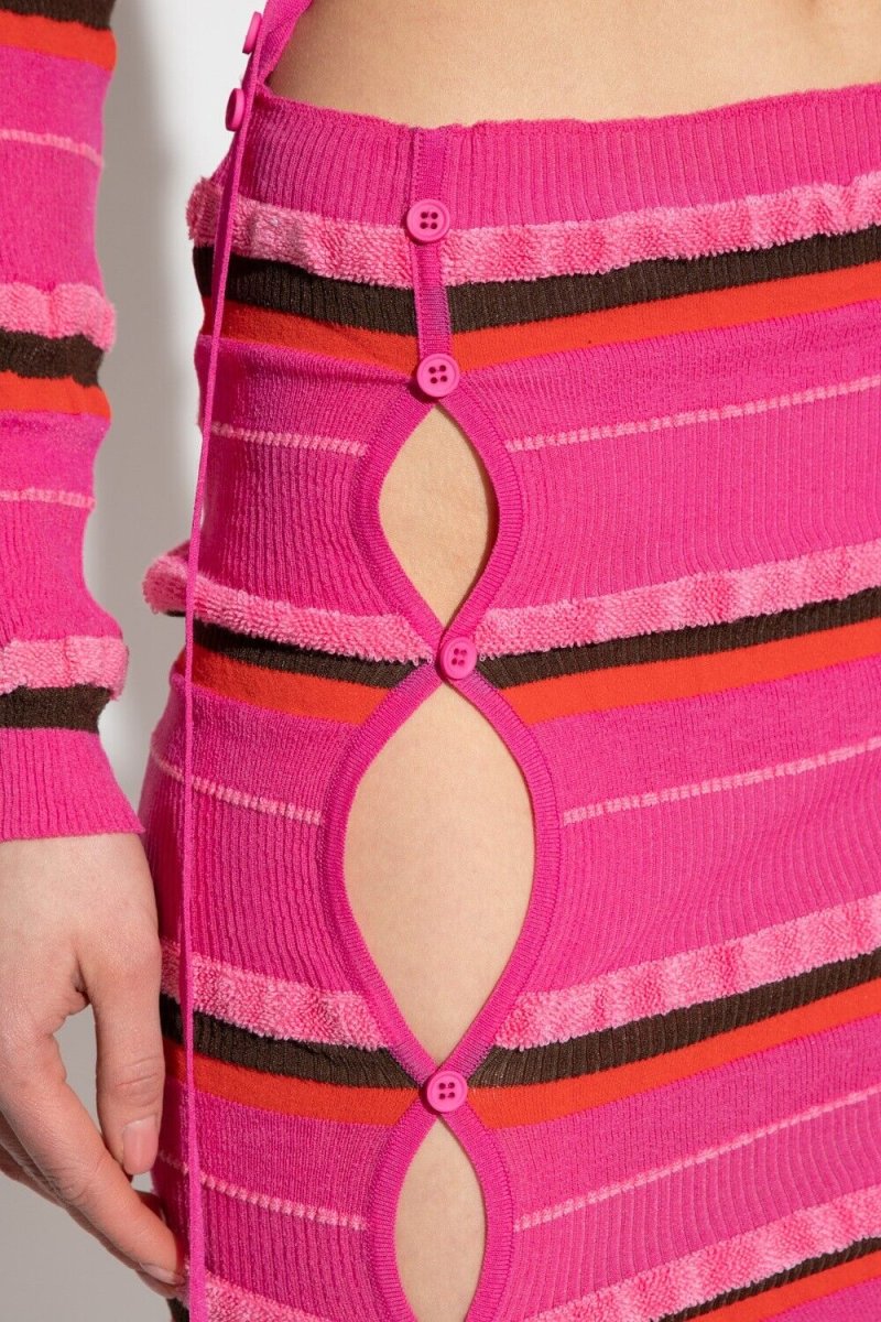 JACQUEMUS La Jupe Maile Pink Cut Out Sides Striped Ribbed Skirt - Imagen 3