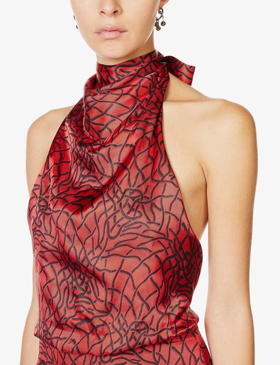 MAISIE WILEN Vocaloid Printed Halterneck Woven Sexy Mini Dress - Imagen 4