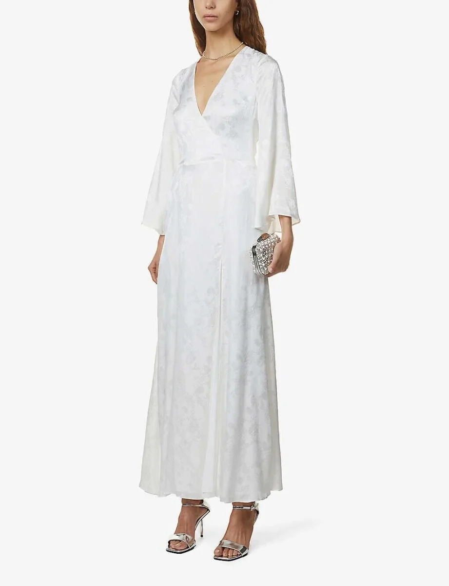 Galvan Bridal Havana White Silk Blend Maxi Wrap Boho Beach Wedding Dress - Imagen 4