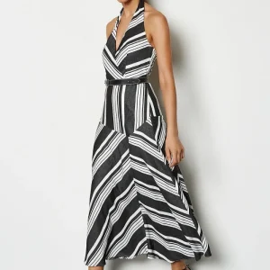 Karen Millen Black & White Striped Halter Neck Sundress