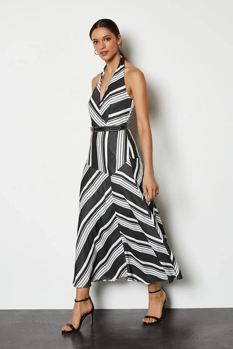 Karen Millen Black & White Striped Halter Neck Sundress