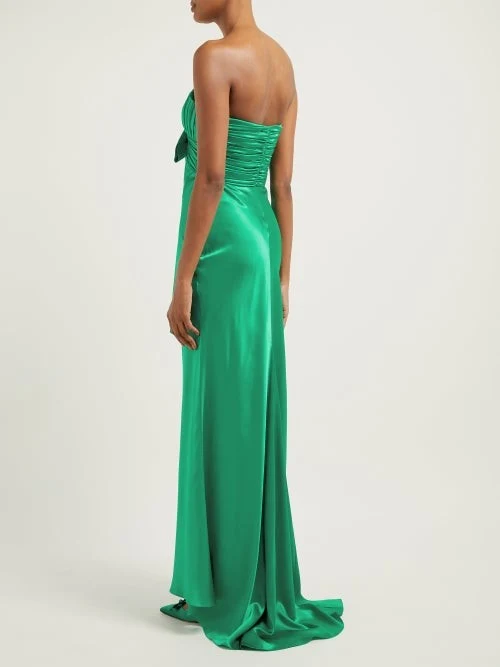 Alessandra Rich Emerald Green Satin Silk Charmeuse Ruched Strapless Gown - Imagen 3