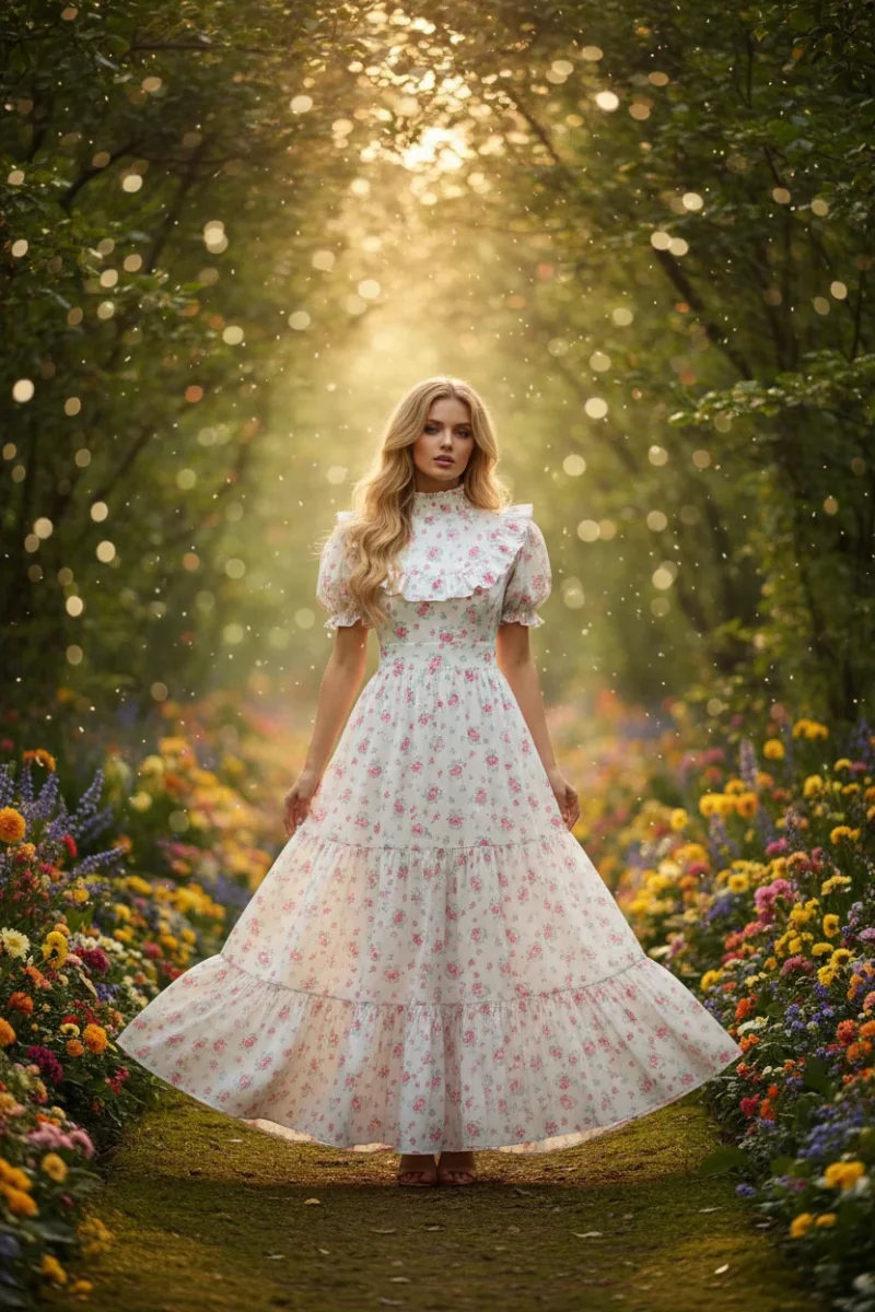 Amy Jane London Ditsy Floral Prairie High Neck Maxi Dress - Imagen 4