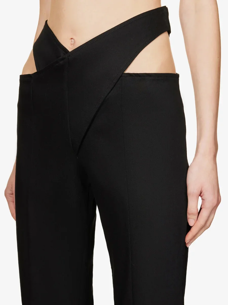 DI PETSA Black Cross Over Flared Trousers - Imagen 4