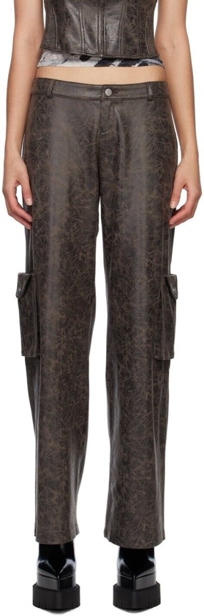 MIAOU Elias Faux Leather Brown Cargo Trousers - Imagen 6
