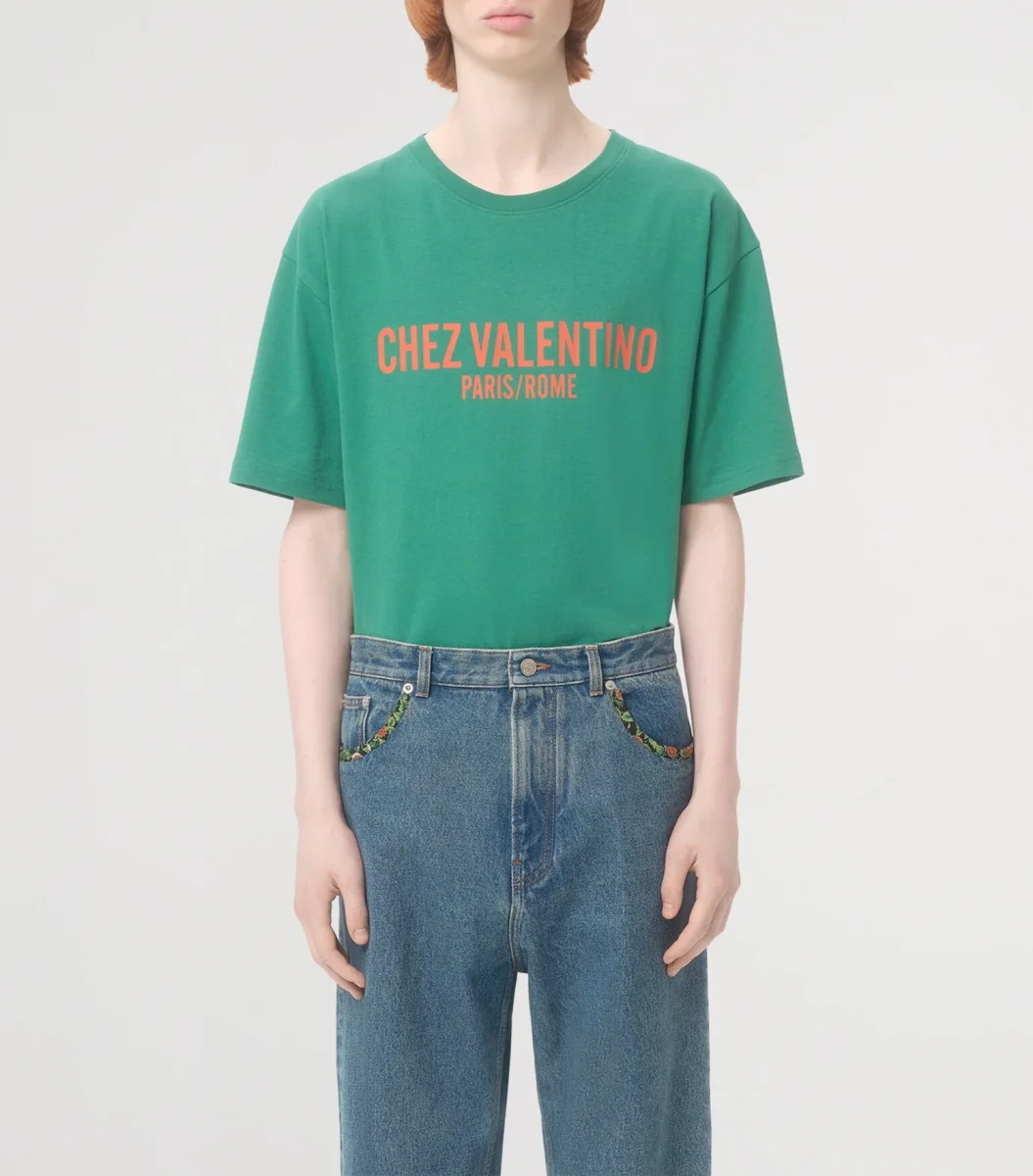 Valentino Green 'Chez Valentino' Print T-shirt - Imagen 4