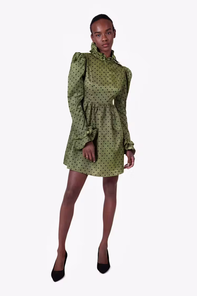 Batsheva Olive Green Prairie Polka Dot Mini Dress - Imagen 3