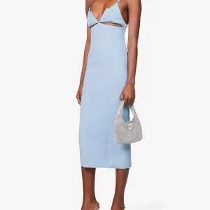 MOTHER OF ALL Jill Cut Out Stretch Woven Midi Light Blue Dress