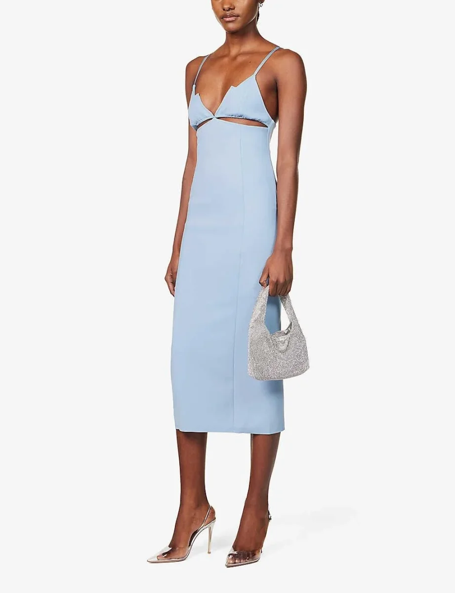 MOTHER OF ALL Jill Cut Out Stretch Woven Midi Light Blue Dress