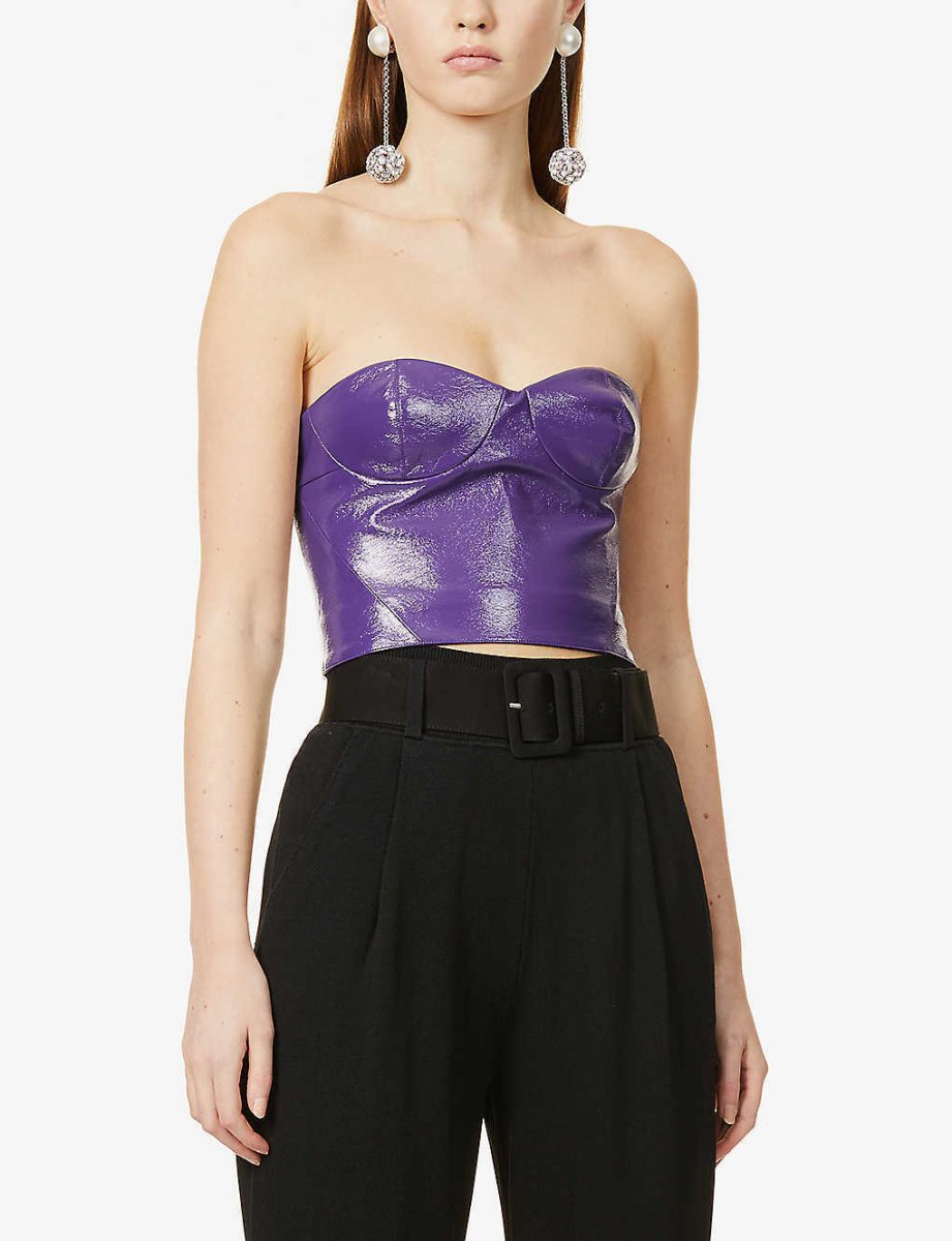ROTATE Birger Christensen Vegan Leather Purple Nina Corset Top - Imagen 6