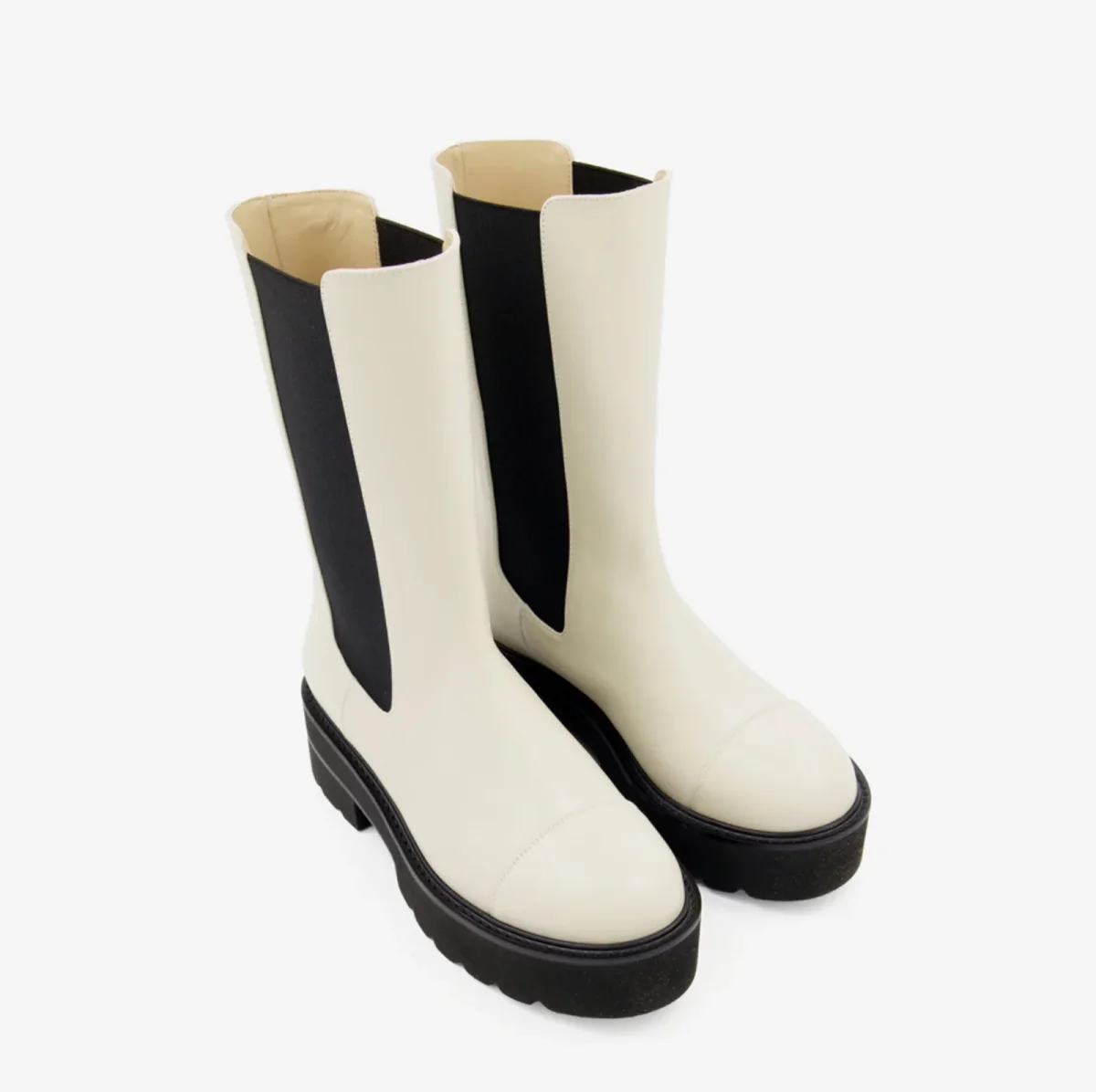 Stuart Weitzman Presley Chunky Chelsea Oat White Utility Boots - Imagen 5