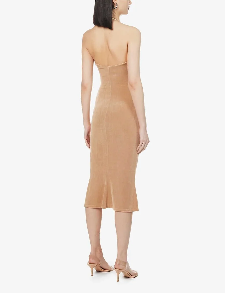 MIRROR PALAIS Tan Woven Supermodel Midi Dress - Imagen 3