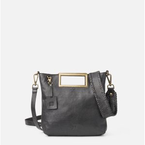 Bolso bandolera de piel negro asa de mano