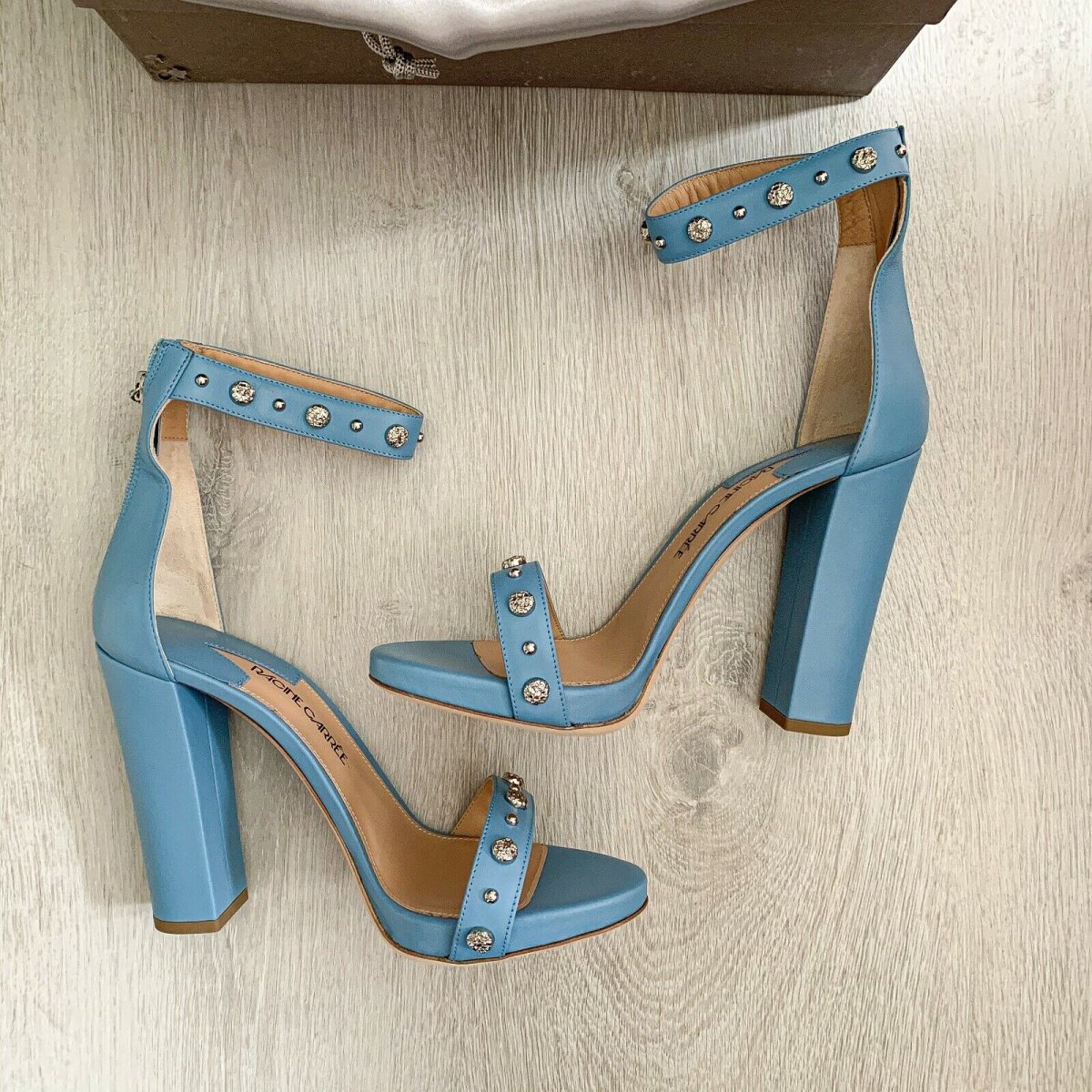 RACINE CARRÉE Studded Azure Blue Sandal Block High Heels - Imagen 6