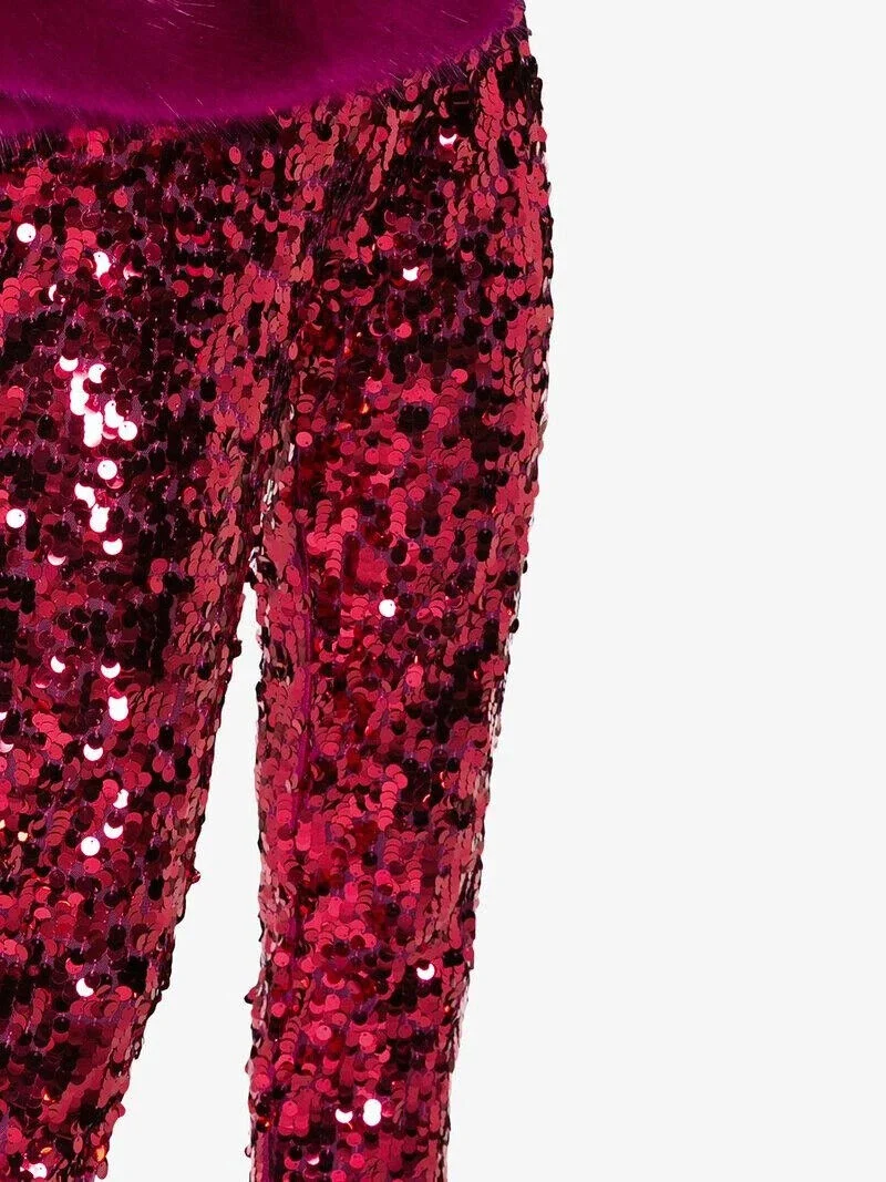HALPERN Sequin Pailette Emebllished Dark Pink High Waisted Flared Trousers - Imagen 5
