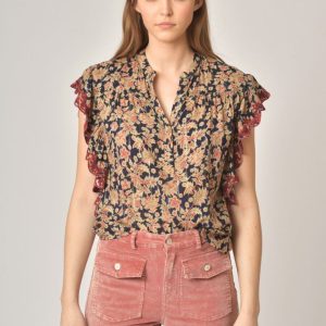 Blusa estampada con manga bordada