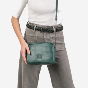 Bolso bandolera verde de piel
