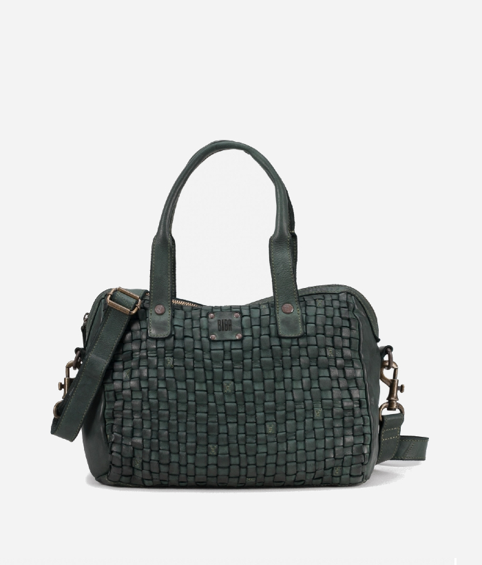 Bolso bowling trenzado piel color verde