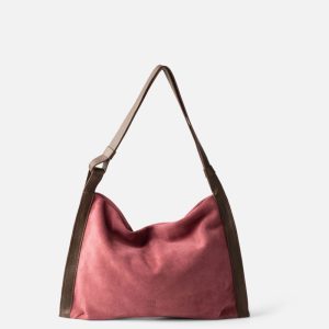 Bolso de serraje rosa con bandolera marrón