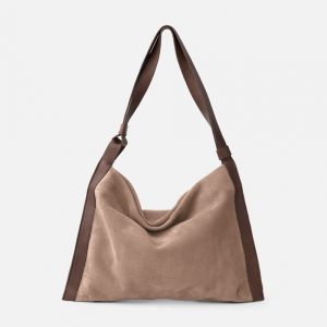 Bolso de serraje beige con bandolera marrón