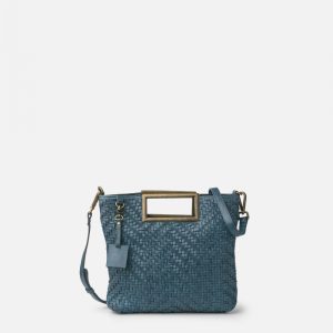 Bolso bandolera de piel trenzada en azul jeans