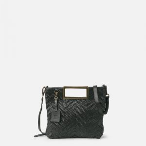Bolso bandolera de piel trenzada en negro