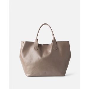 Bolso de piel de doble asa gris