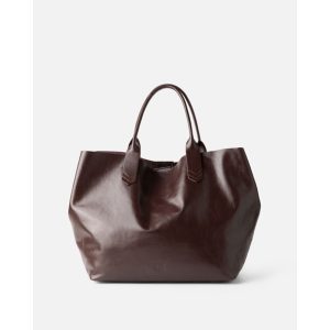 Bolso de piel de doble asa burdeos