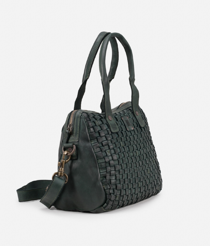 Bolso bowling trenzado piel color verde - Imagen 3