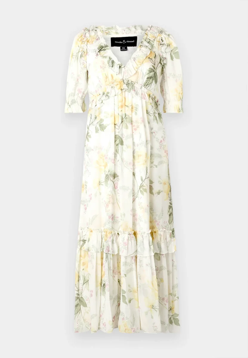Needle & Thread Floral Rose Print Chiffon Ballerina Midi Dress - Imagen 3