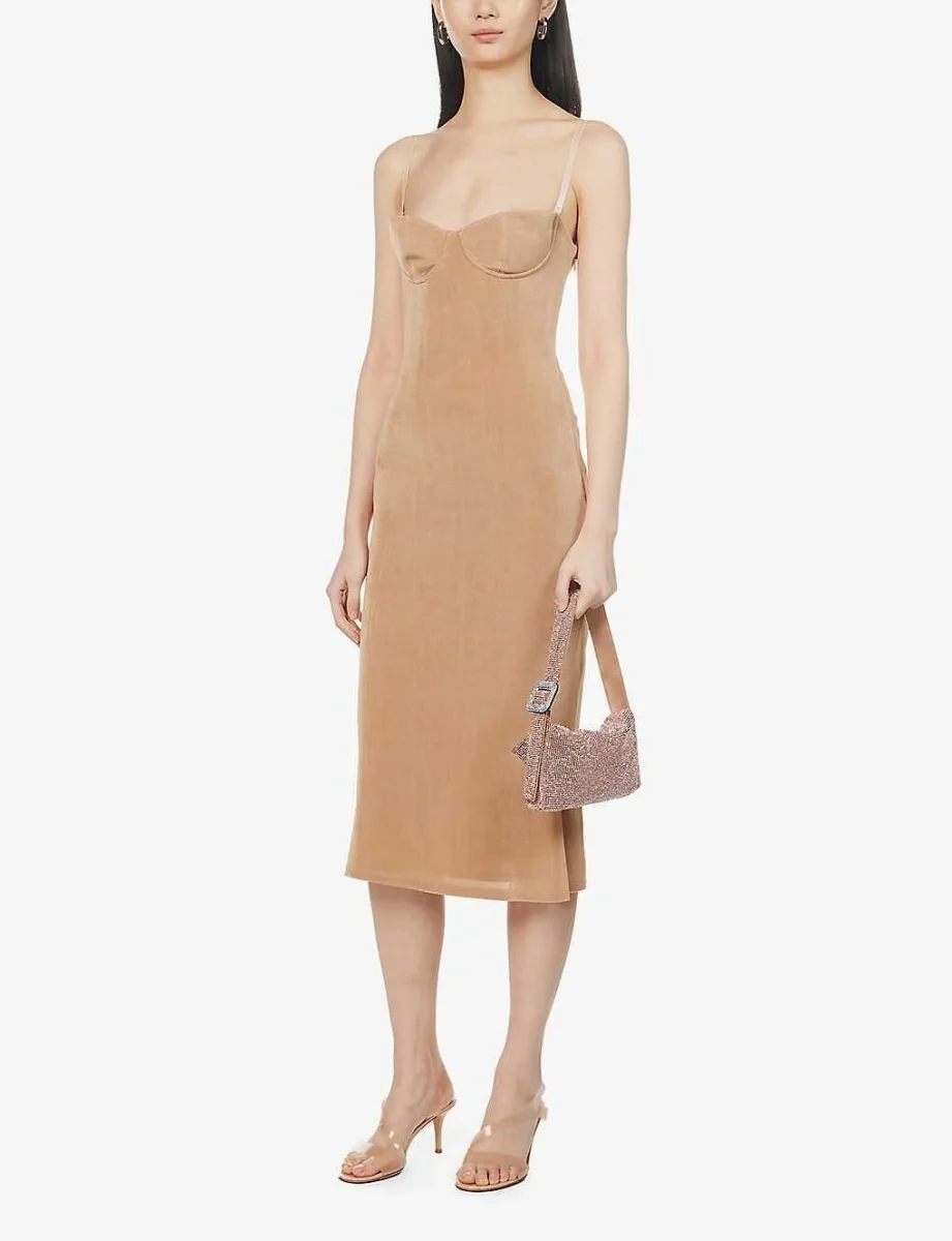 MIRROR PALAIS Tan Woven Supermodel Midi Dress - Imagen 7