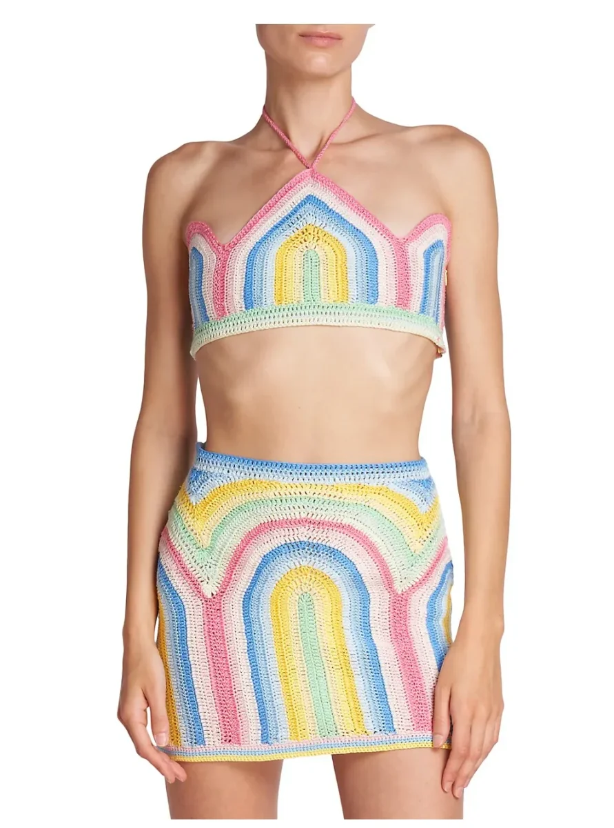 CASABLANCA Tennis Club Pastel Crochet Arch Gradient Top