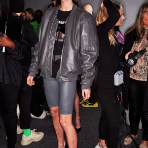 DAVID KOMA Grey Leather Cycling Biker Shorts