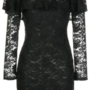 CAROLINE CONSTAS Alessia Black Floral Lace Off Shoulder Mini Dress