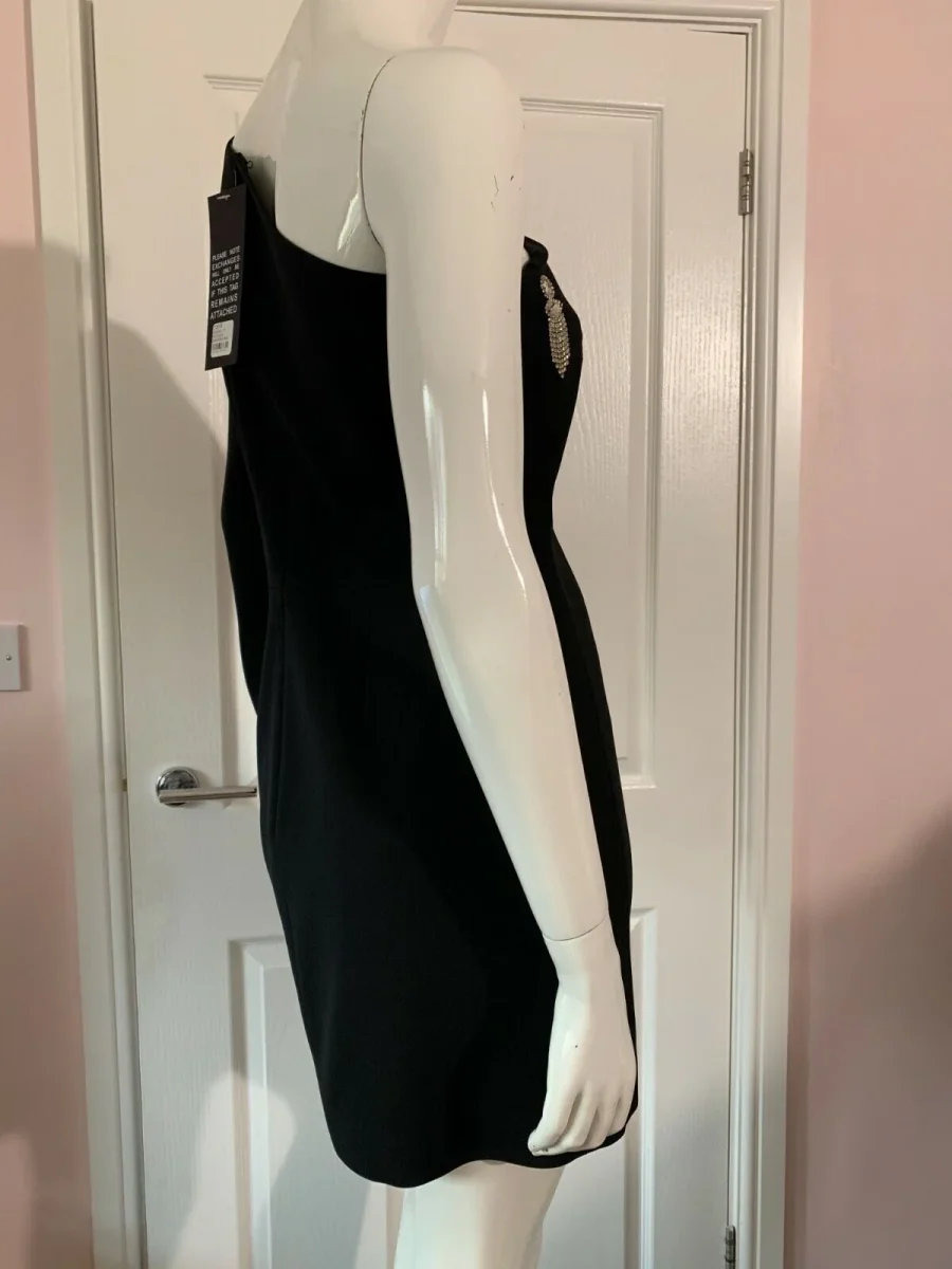 DAVID KOMA Black Dangly Crystal Embellished One Shoulder Dress - Imagen 9