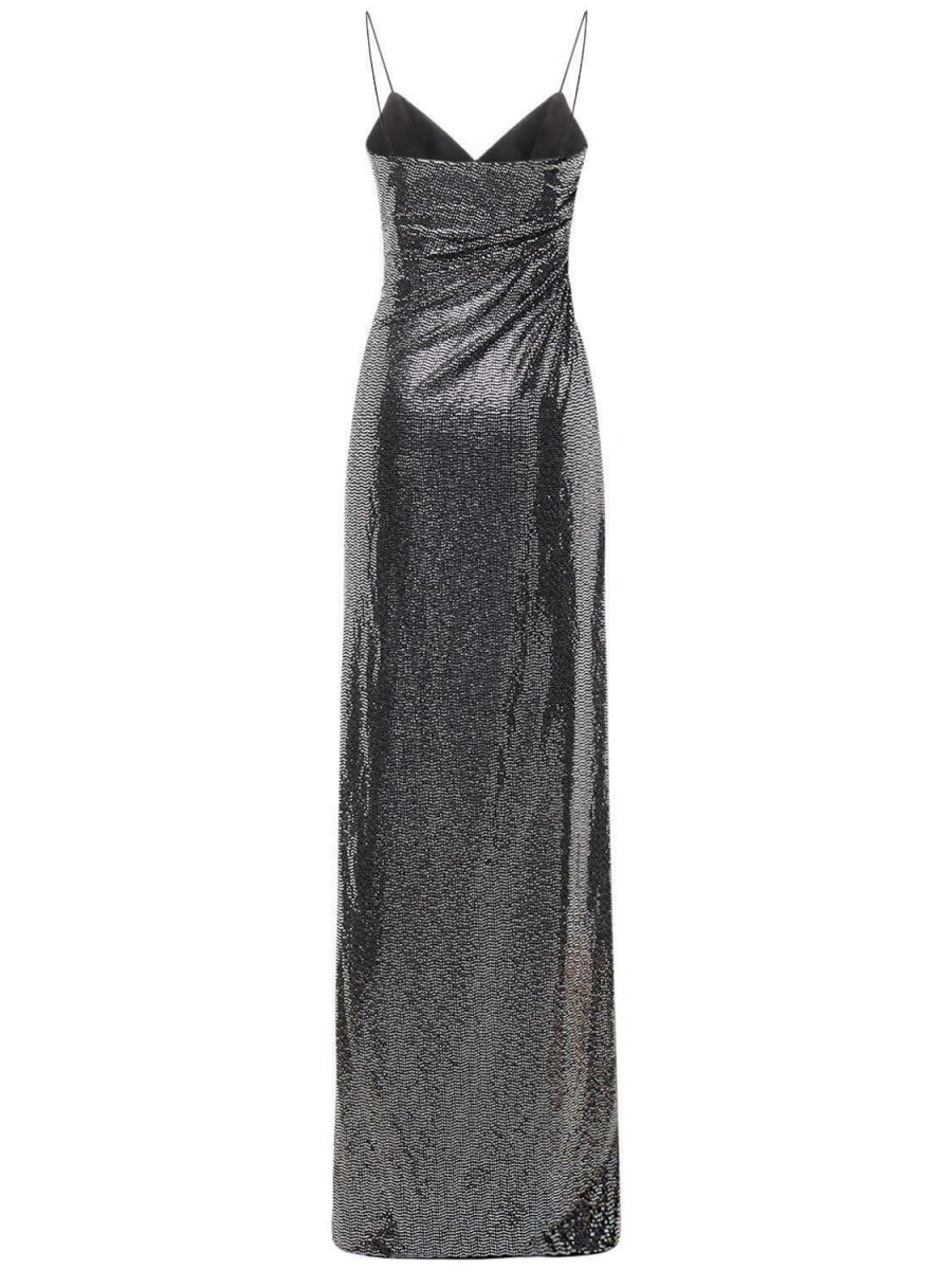 AZZARO Atelier Metallic Strappy Sapphire Powder Ruched Side Slit Slip Raquel Dress - Imagen 4