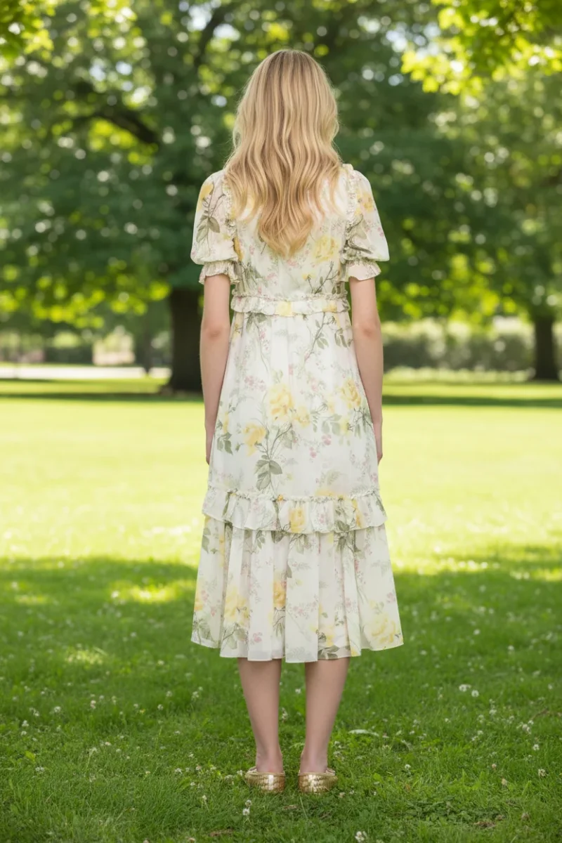 Needle & Thread Floral Rose Print Chiffon Ballerina Midi Dress - Imagen 5