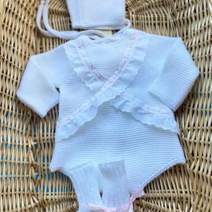 Conjunto de punto Pelele tira bordada Mencia