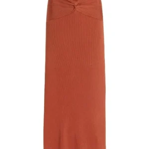 Cult Gaia Kana Ribbed Knit Twist Detail Slit Skirt in Amber